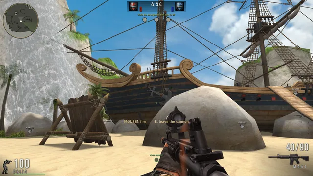 Manning one of the Pirate Ship's cannons: fire shoots it, E leaves it