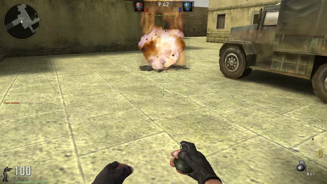 A frag grenade going off on Desert Camp