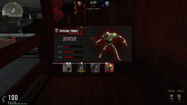 Horror Mode 2: an undead picks its class, here the Hunter