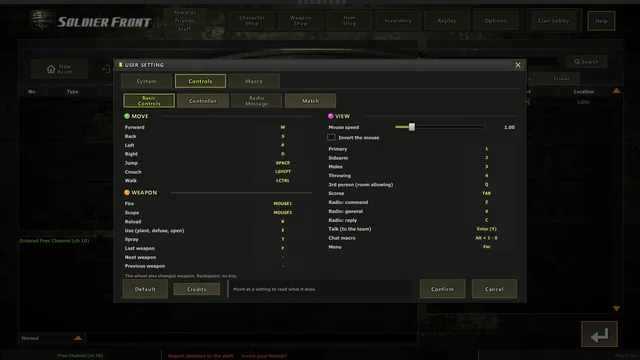 Options, Controls, Basic Controls: every action and its key