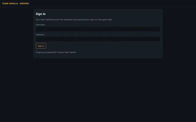 The control panel's sign-in: the username and password you play with