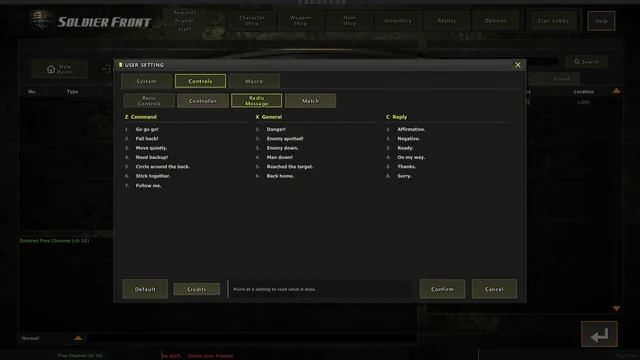 Options, Controls, Radio Message: the lines of the three radio lists