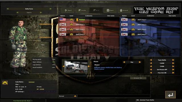 The waiting room: two sides of bots, the map's briefing and the room's five options