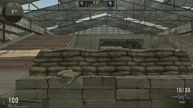 Sniper Mode on Base Camp, the PSG-1 in hand