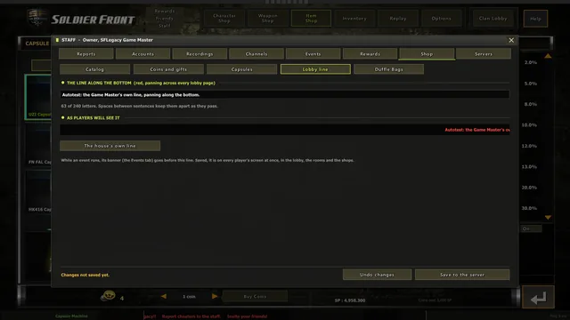 The staff panel's Shop: the red line along the bottom of every lobby page